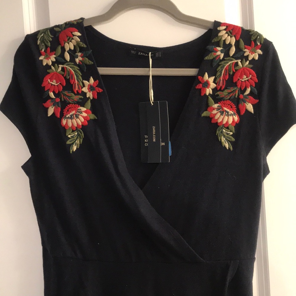 Floral Embroidered Navy Dress